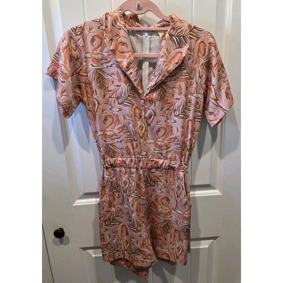 Anthropologie Dazey LA Retro Flamingo Romper Size M Zip Back Pockets - Picture 4 of 9